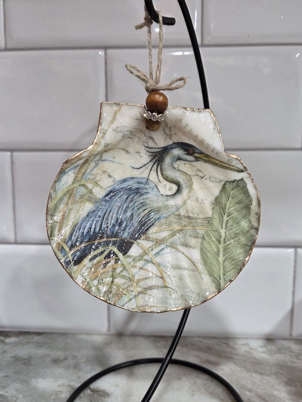 Handcrafted BLUE HERON SCALLOP ORNAMENT/Jewlery Dish